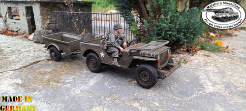 ~MSE~ Willys Jeep with trailer 1/16 ~ static model